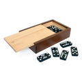 Double 6 Black Dominoes w/ White Dots in Wooden Case